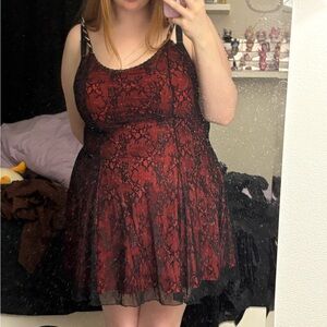 Red and Black Mini Dress with Lace